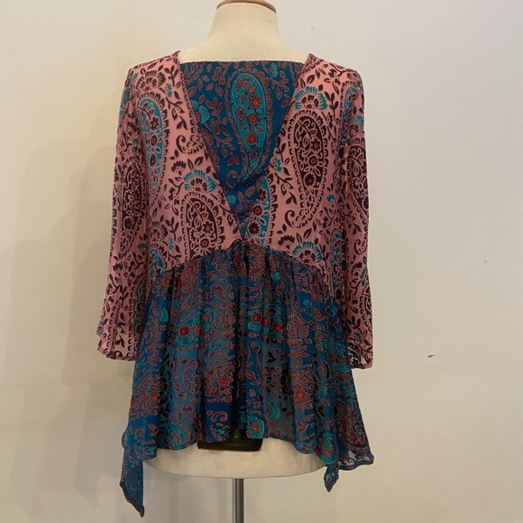 Flowy Silk & Velvet Anthro Top - Picture 5 of 7